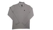 Camisa Polo Manga Longa Masculina, 6035 Malha Piquet Cinza Claro com botão na frente