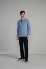 Camisa Polo Manga Longa Piquet Slim Fit - Azul Jeans