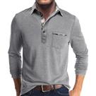 Camisa polo masculina Aulemen de manga comprida com bolso cinza claro