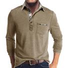 Camisa polo masculina Aulemen de manga comprida com bolso, golfe, cáqui