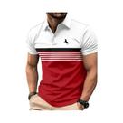 Camisa Polo Masculina Estilo Esportivo De Manga Curta Com Estampa 3D De Cavalo E Listras Em Bloco De