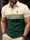Camisa Polo Masculina Estilo Esportivo De Manga Curta Com Estampa 3D De Cavalo E Listras Em Bloco De
