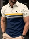 Camisa Polo Masculina Estilo Esportivo De Manga Curta Com Estampa 3D De Cavalo E Listras Em Bloco De