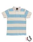 Camisa Polo Masculina Listrada - Branca / Azul Claro
