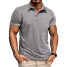 Camisa polo masculina Qekoma clássica de manga curta, algodão, cinza Camisa polo masculina Qekoma clássica de manga curta, algodão, cinza