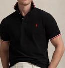 Camisa Polo Masculina R L Preta Detalhe Vermelho