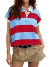 Camisa polo Tankaneo feminina listrada de verão, manga curta Camisa polo Tankaneo feminina listrada de verão, manga curta
