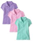 Camisa polo The Children's Place Girls, pacote com 3 unidades, Seafrost/rosa/roxa