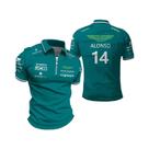 Camisa Polo Unissex Aston Martin Fernando Alonso Racing Team Com Zíper, Manga Curta, Estilo Urbano,