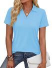 Camisa polo YUCOLEN, manga curta, decote em V, feminina, algodão M, azul aquático