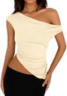 Camisa PRETTYGARDEN 2025 Assimétrica Franzida Crop Top Bege L Camisa PRETTYGARDEN 2025 Assimétrica Franzida Crop Top Bege L