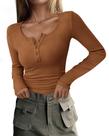 Camisa PRETTYGARDEN 2025 Outono Manga Longa Henley Caqui P