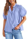 Camisa PRETTYGARDEN Azul Claro de Algodão com Botões Tamanho Grande