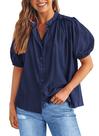 Camisa PRETTYGARDEN Azul Marinho de Algodão com Manga Lanterna P