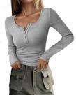 Camisa PRETTYGARDEN Feminina Manga Longa Henley Cinza G 2025 Outono Camisa PRETTYGARDEN Feminina Manga Longa Henley Cinza G 2025 Outono