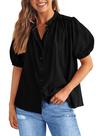 Camisa PRETTYGARDEN Feminina Preta de Algodão com Botões, Tamanho Grande Camisa PRETTYGARDEN Feminina Preta de Algodão com Botões, Tamanho Grande