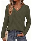Camisa PRETTYGARDEN Manga Longa Decote V Malha Canelada M