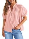 Camisa PRETTYGARDEN Verão Botões Algodão Rosa M