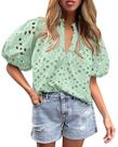 Camisa PRETTYGARDEN Verão Renda Decote V com Botões XXL