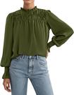 Camisa PRETTYGARDEN Verde Militar Manga Longa com Gola Babado M