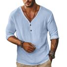 Camisa Rela Bota masculina de linho de manga curta com decote em V com botões
