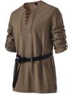 Camisa Renascentista Masculina JEMITOP Retro Lace-Up Coffee M