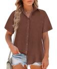Camisa RITERA Plus Size com botões e manga curta marrom 4XL 26W Camisa RITERA Plus Size com botões e manga curta marrom 4XL 26W