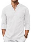 Camisa Runcati masculina casual Henley, manga 3/4, algodão e linho Camisa Runcati masculina casual Henley, manga 3/4, algodão e linho