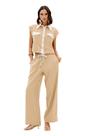 Camisa sem Manga Feminina Botões Moda Marca Lança Perfume Tamanho:MCor:Bege Camisa sem Manga Feminina Botões Moda Marca Lança Perfume Tamanho:MCor:Bege