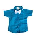 Camisa Social Azul Turquesa com Gravata Borboleta para Crianças de 1 a 2 Anos