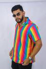 Camisa Social Botão Divertida Unissex Arco Iris