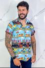 Camisa Social Botão Divertida Unissex Mário 3D Camisa Social Botão Divertida Unissex Mário 3D