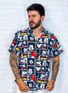 Camisa Social Botão Divertida Unissex Mickey Block Black