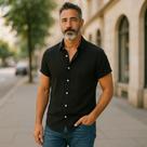 Camisa Social Botão Manga Curta Masculina Gola Padre