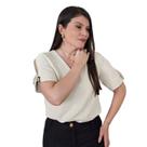 Camisa Social Feminina Blusa Manga Curta Amarração Decote V Alfaiataria Elegante