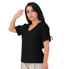 Camisa Social Feminina Blusa Manga Curta Amarração Decote V Alfaiataria Elegante