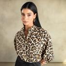 Camisa Social Feminina Listrada Blusa Oncinha Tendencia blogueira animal print LV3232