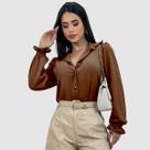 Camisa Social Feminina Manga Longa Bufante Lastex Botões Duna