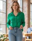 Camisa Social Feminina Manga Longa Com Bolsos Camisa de Alfaiataria Blusa De Botão Feminina Gola Italiana