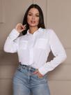 Camisa Social Feminina Manga Longa de Botão com Bolsos e Gola Colarinho