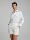 Camisa Social Feminina Margarida com Flor de Strass Premium Blusa de Luxo Manga Longa Elegante com Strass Brilho