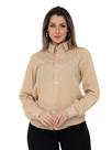 Camisa Social Feminina Premium Tipo Linho Bege com strass