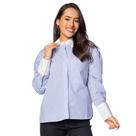 Camisa Social Feminina The Style Box Listrada Azul/Branco