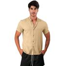 Camisa Social Gola Padre Masculina Slim Fit Manga Curta
