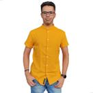 Camisa Social Gola Padre Masculina Slim Manga Curta Linho