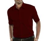 Camisa Social Manga Curta 100% Microfibra Masculina Vermelho Escuro Bordo