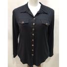 Camisa social manga longa gola bolsos e botões em malha plus size Cor:PretoTamanhos:G Camisa social manga longa gola bolsos e botões em malha plus size Cor:PretoTamanhos:G