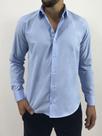 Camisa Social Masculina Azul Bebê Manga Longa Slim Fit Algodão e Poliéster