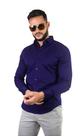 Camisa social masculina em elastano azul