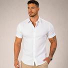 Camisa Social Masculina Gola italiano Manga Curta Aspecto Linho
